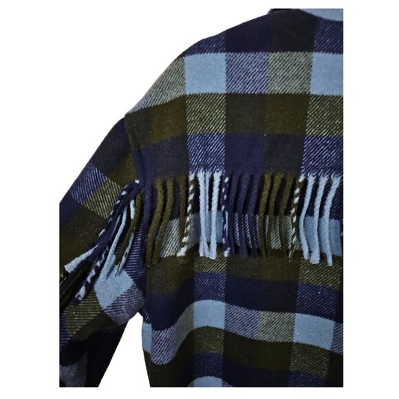 NWT J Joie Plaid Fringe Trim Shacket Button Dwon Jacket Size M Blue Olive - Picture 5 of 12